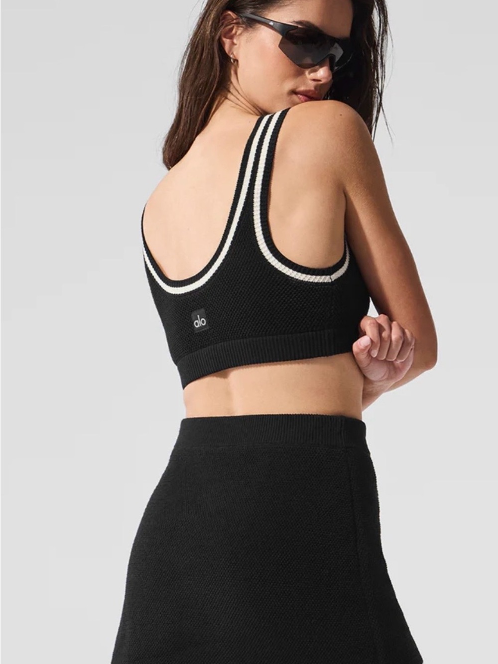ALO Yoga Tennis club knit black and white set (top, skirt, pullover sweater ) - Picture 3 of 16